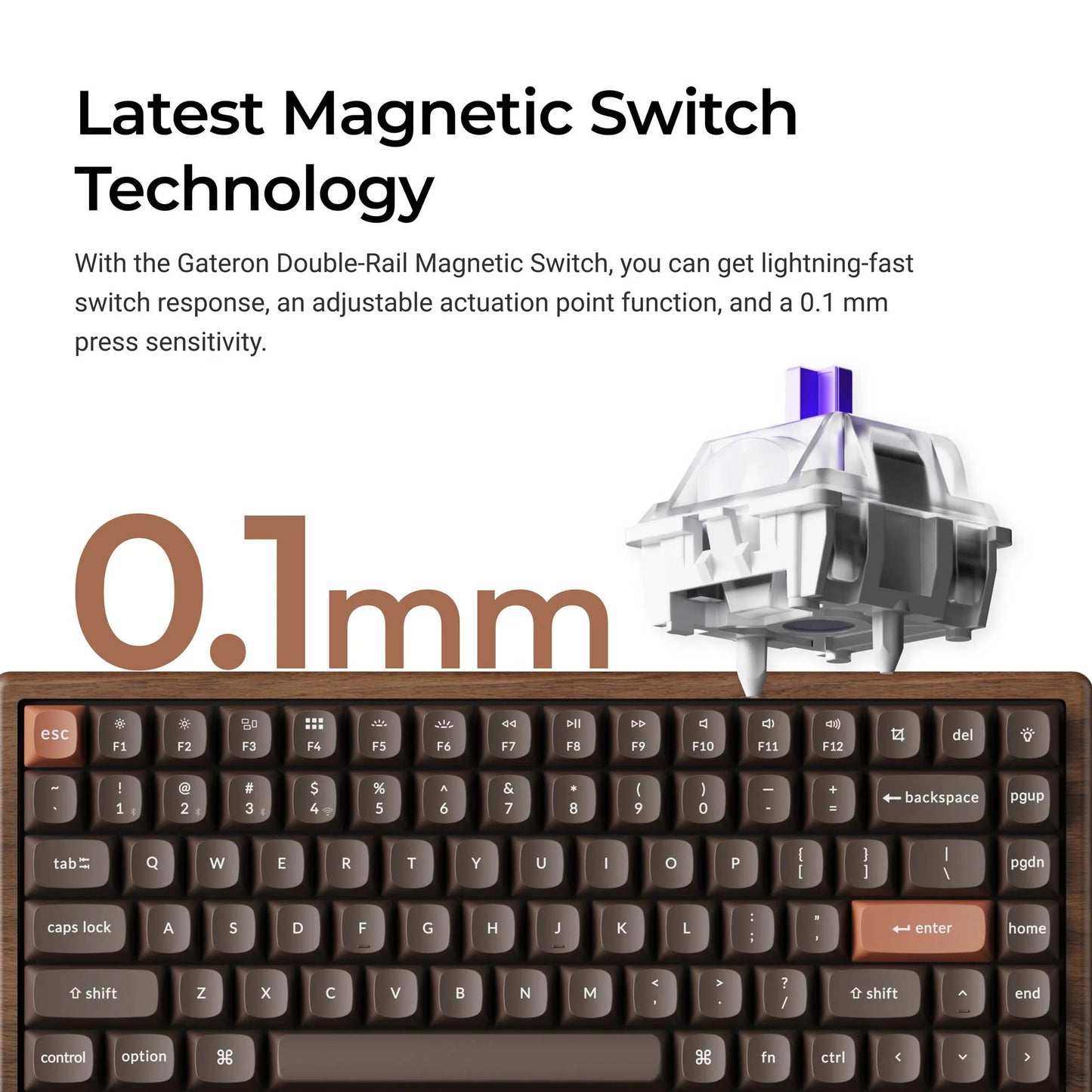 Keychron k2he all-wood special edition mechanisch toetsenbord (houtkleur, us lay-out (qwerty), gateron double-rail magnetic nebula, 75%, gateron double-rail magnetic, osa pbt double-shot, hot swap, bluetooth 5.2 | usb-c)
