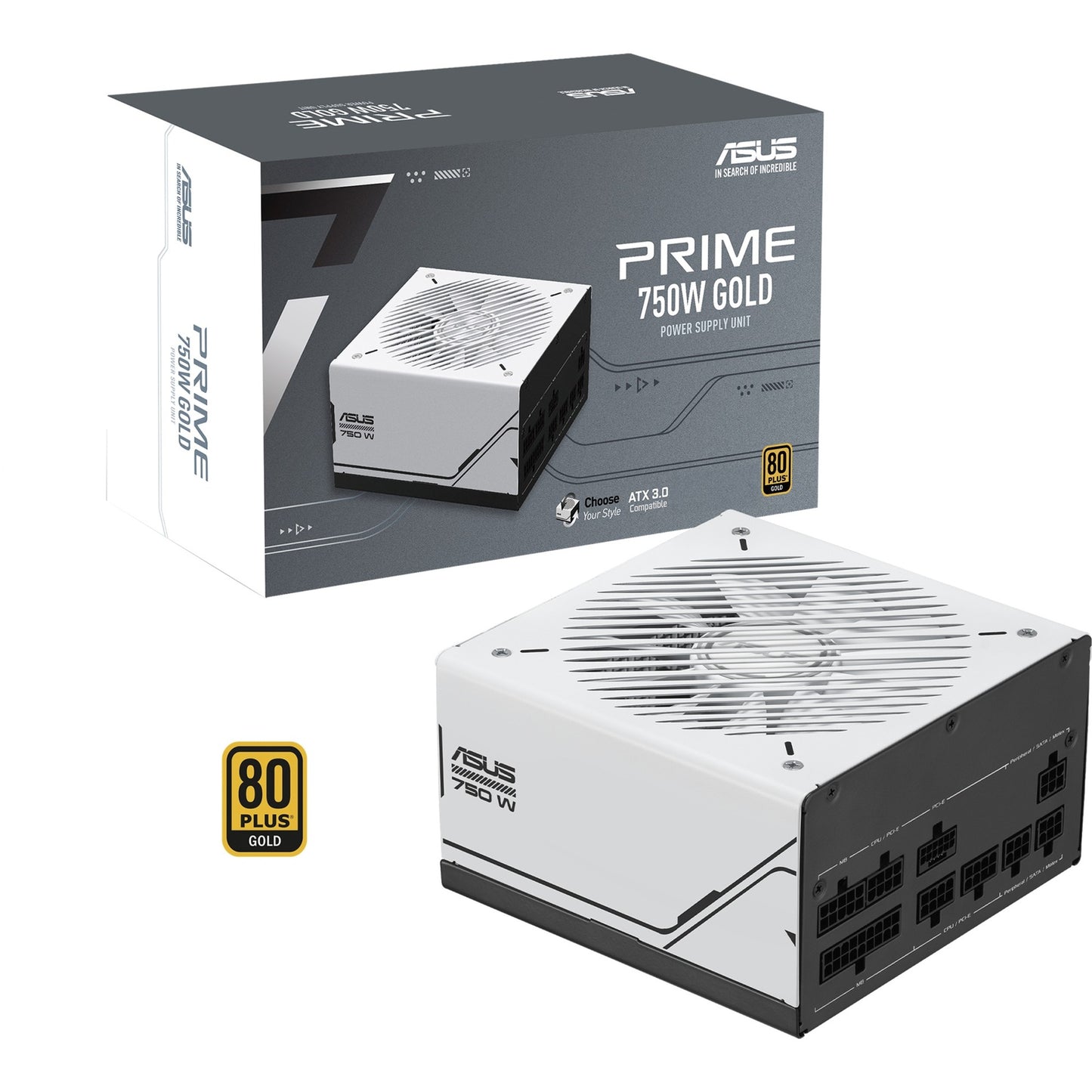 ASUS prime gold modulaire 750 watt voeding (wit, 1x 12v-2x6, 3x pcie)