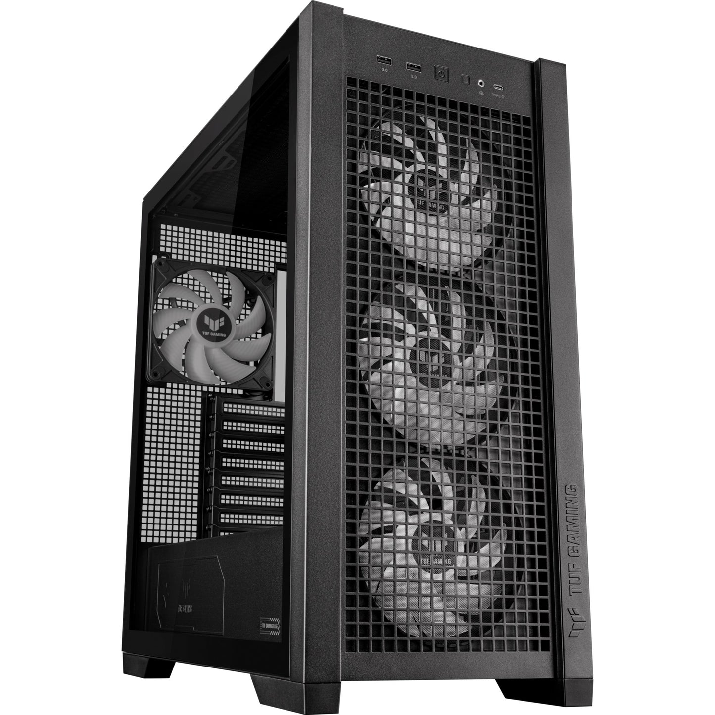 ASUS tuf gaming gt302 argb midi tower behuizing (zwart | 2x usb-a | 1x usb-c | rgb | tempered glass)