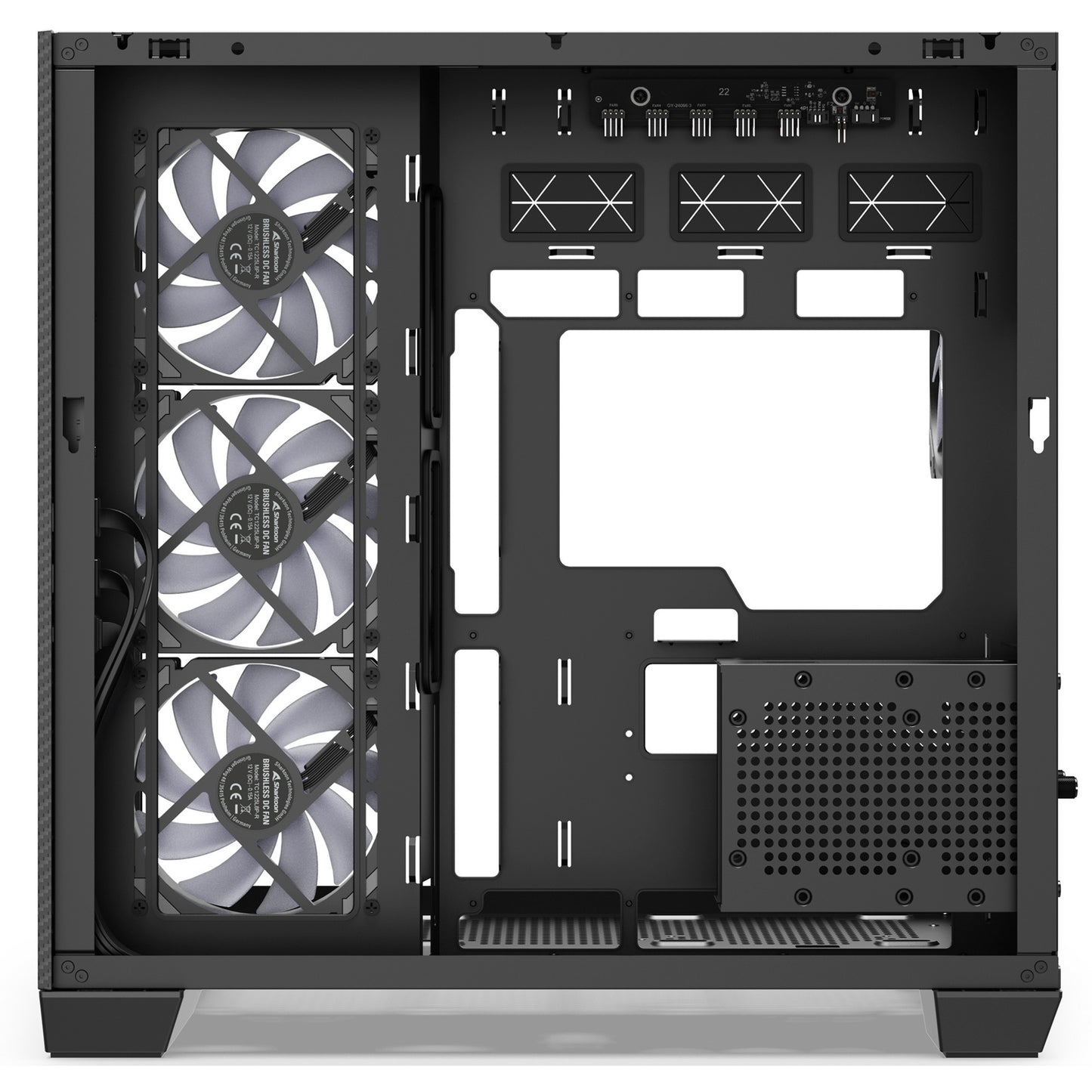Sharkoon steel shark midi tower behuizing (zwart | 2x usb-a | 1x usb-c | rgb | tempered glass)