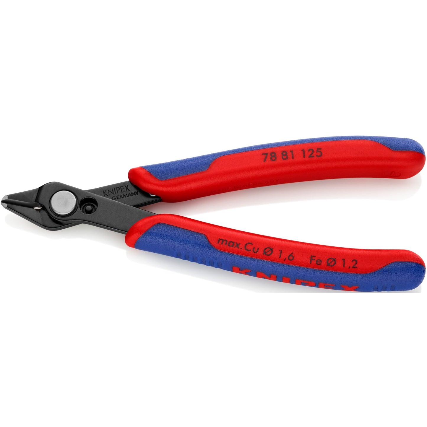 KNIPEX electronic super knips 78 81 125 elektronica-tang (rood blauw, verbinding met roestvrij stalen klinknagel, draadklem)