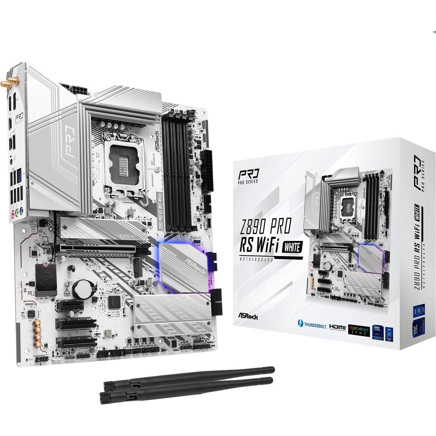 ASRock z890 pro rs wifi white socket 1851 moederbord (wit, raid, 2.5 gb-lan, wi-fi 6e, bt, sound, atx)