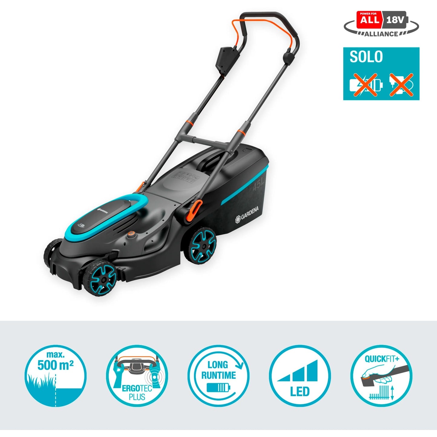 GARDENA accugrasmaaier powermax 37 36v p4a solo (zwart grijs, accu en oplader niet inbegrepen, power for all alliance)