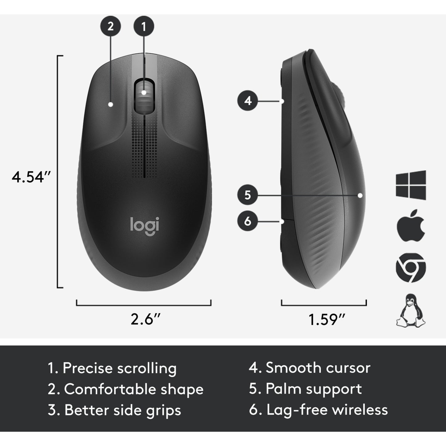 Logitech m190 full-size wireless mouse (zwart, 1000 dpi)
