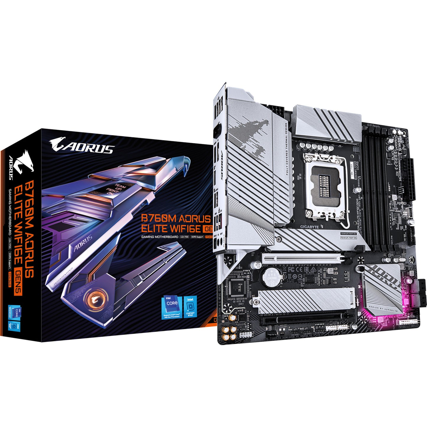 GIGABYTE b760m aorus elite wifi6e gen5 socket 1700 moederbord (wit, raid, 2.5gb-lan, wi-fi 6e, bt 5.3, sound, µatx)