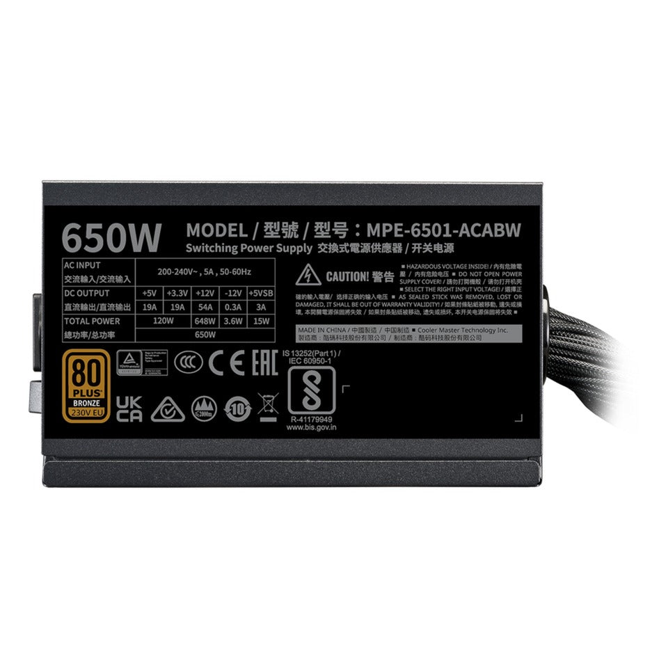 Cooler Master mwe 650 bronze v3 650 watt voeding (zwart, 4x pcie)