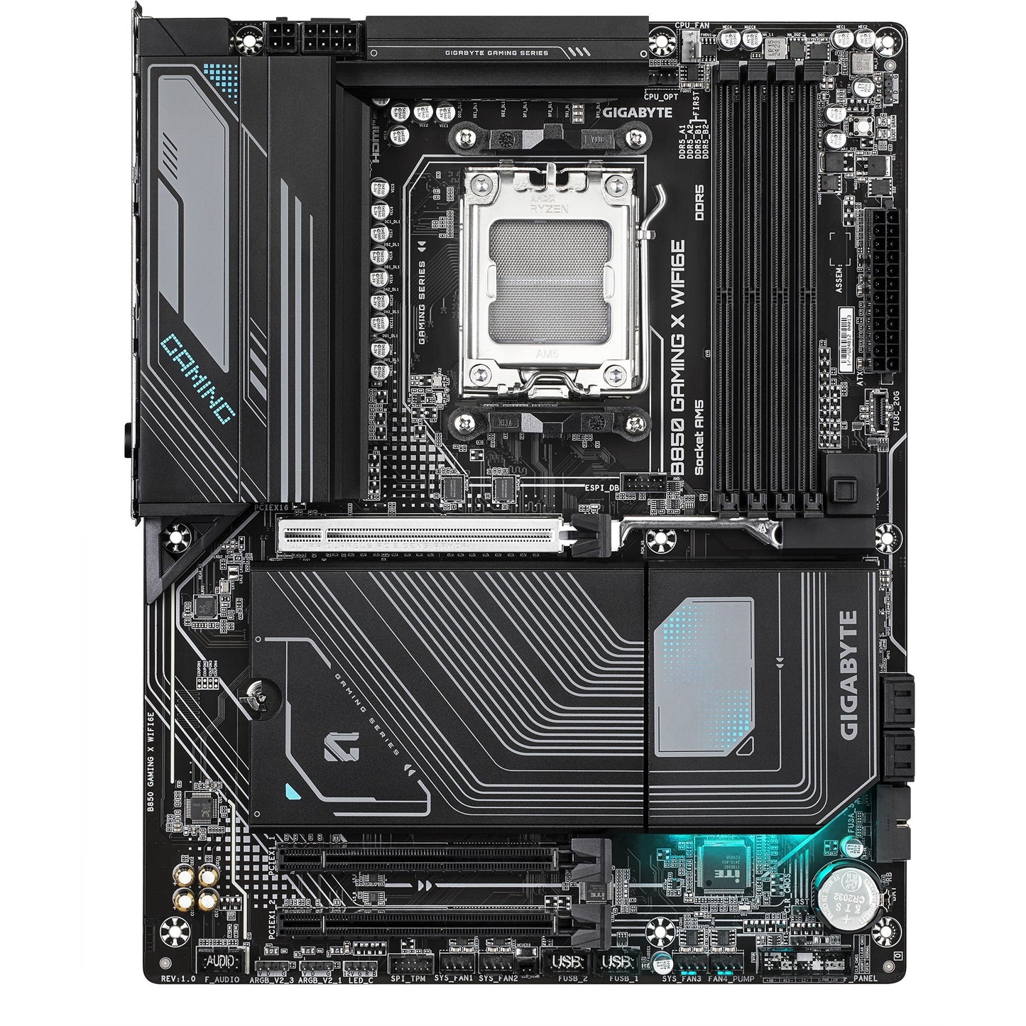 GIGABYTE b850 gaming x wifi6e socket am5 moederbord (zwart grijs, raid, 2,5gb-lan, wi-fi 6e, bt, sound, atx)