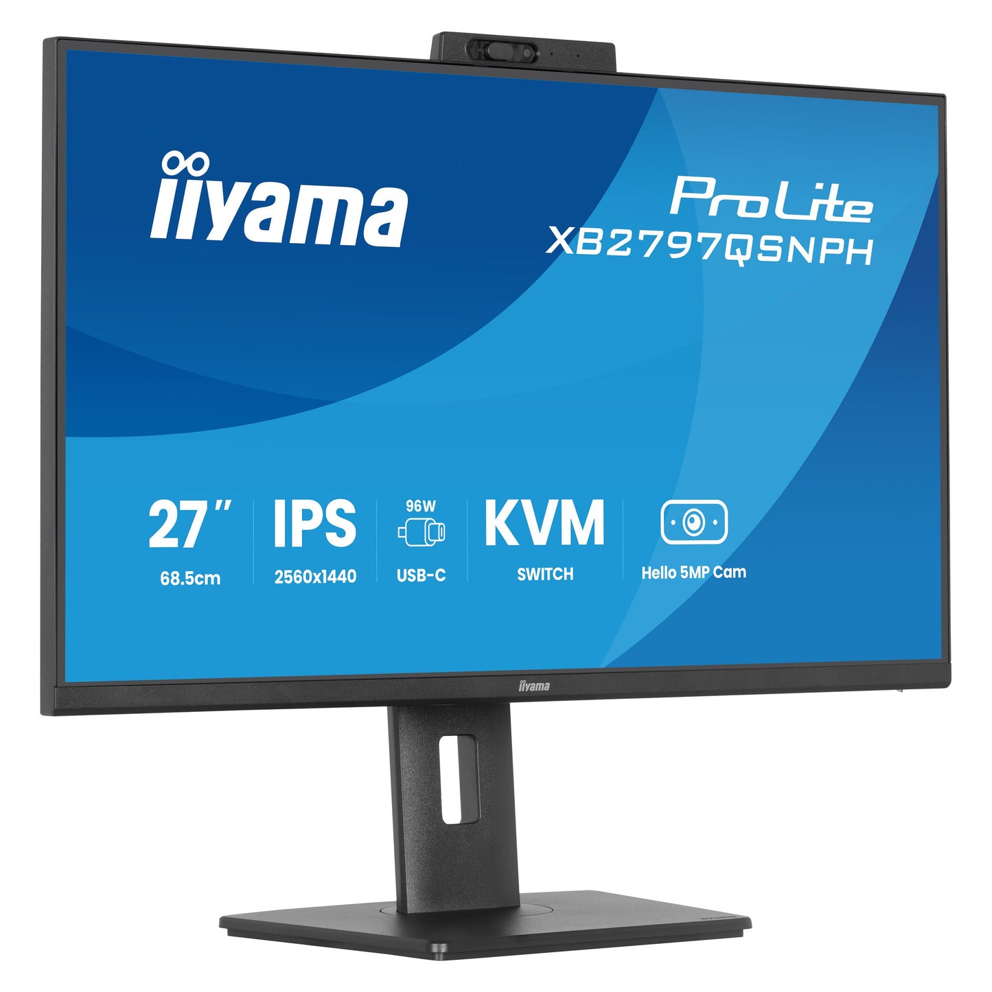 Iiyama prolite xb2797qsnph-b1 27 monitor (zwart, hdmi, displayport, usb-c, lan, audio, webcam)
