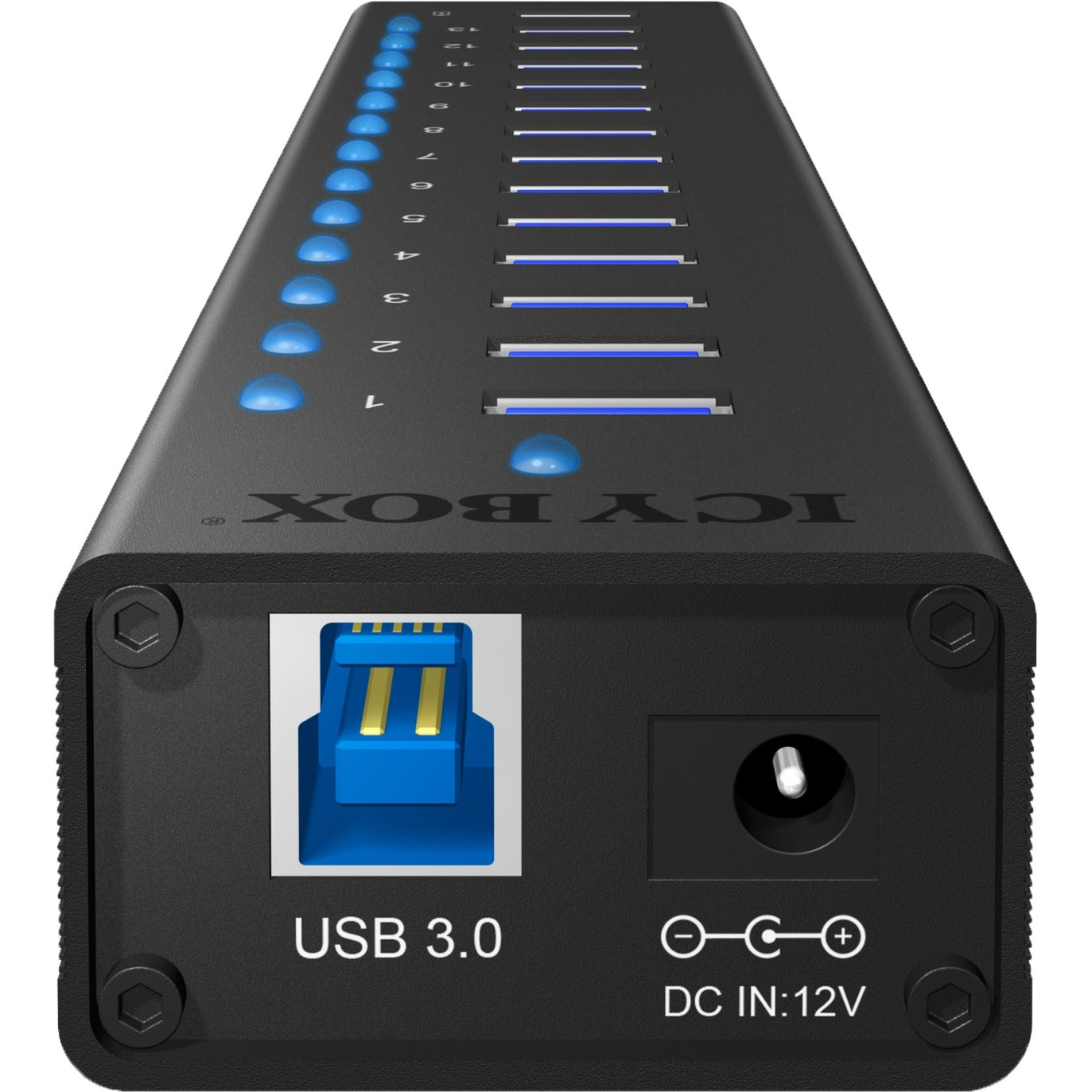 ICY BOX ib-ac6113 usb-hub (zwart, 13x usb 3.0, 1x usb oplaadpoort)