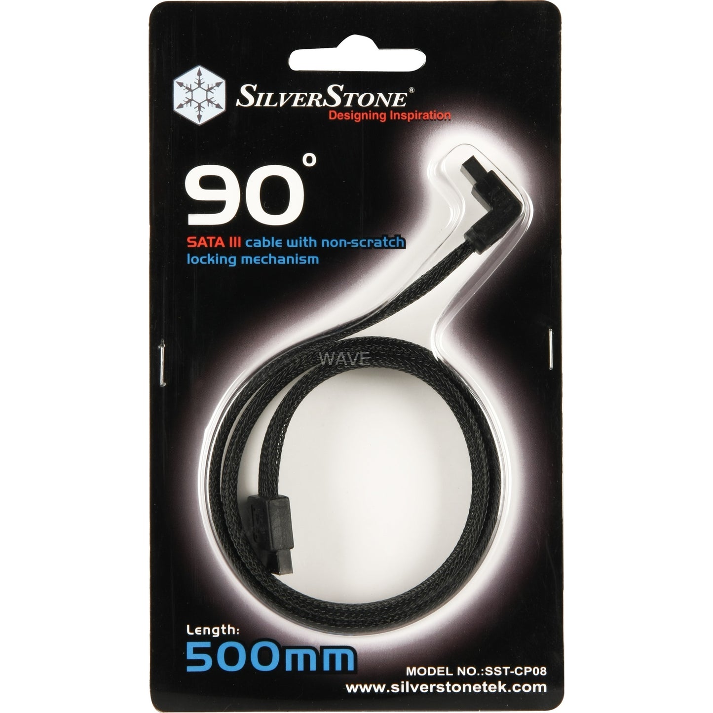 SilverStone sata iii kabel 50cm (zwart, 6gb s, 90º connector, cp08)