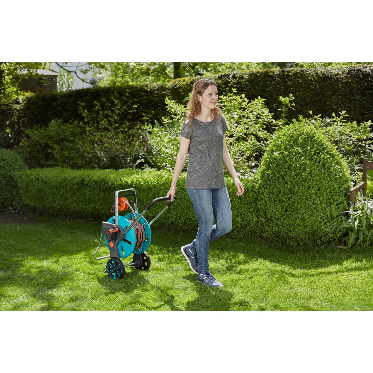 GARDENA slangenwagen aquaroll m easy set (turquoise grijs, 18517-20)