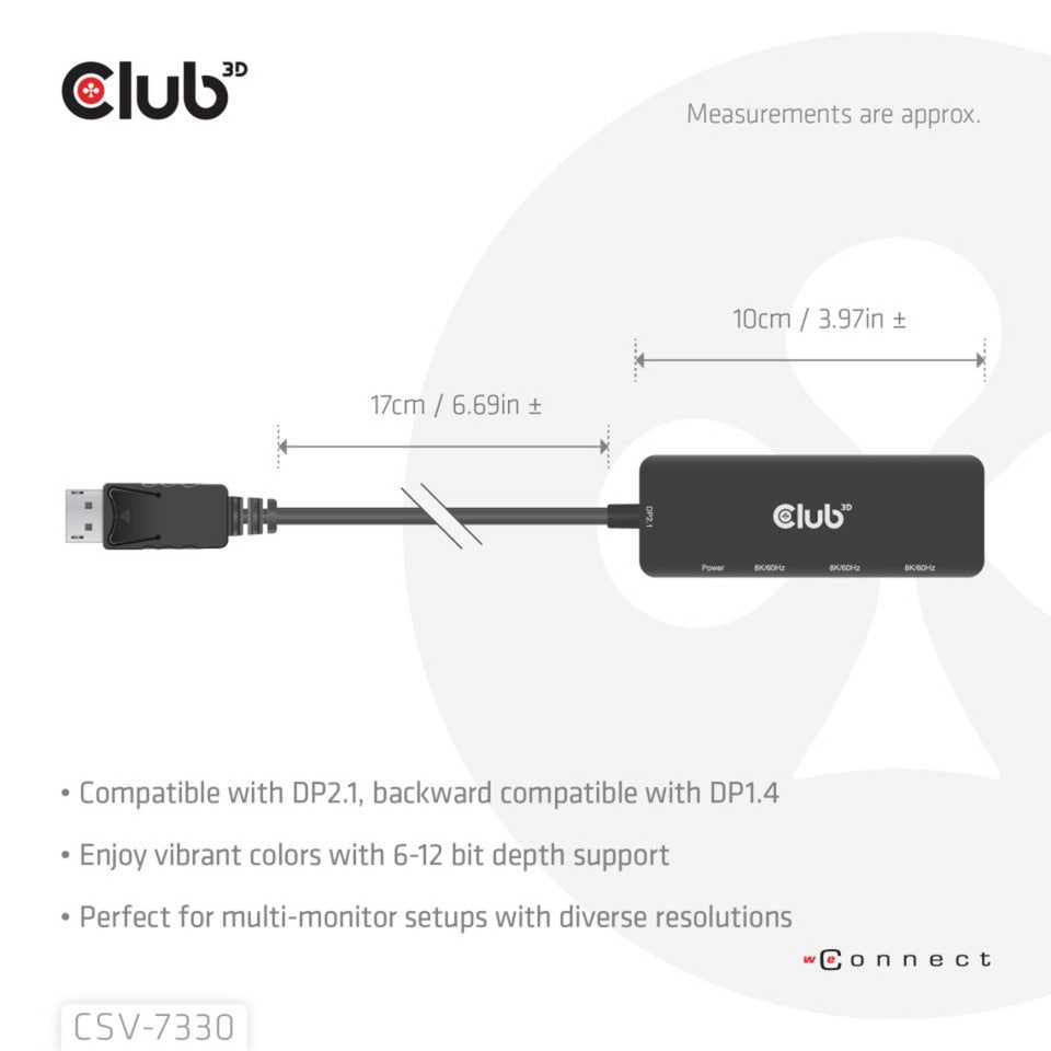Club 3D displayport naar triple hdmi 8k60hz hub (zwart)