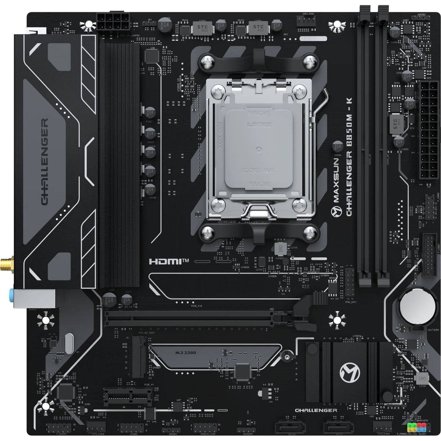 MAXSUN ms-challenger b850m-k wifi socket am5 moederbord (zwart, raid, gb-lan, wlan, bt, sound, µatx)