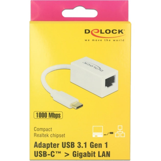DeLOCK superspeed usb-c (usb 3.1 gen 1) male > gigabit lan 10 100 1000 mbps compact adapter (wit, 0,135 meter)