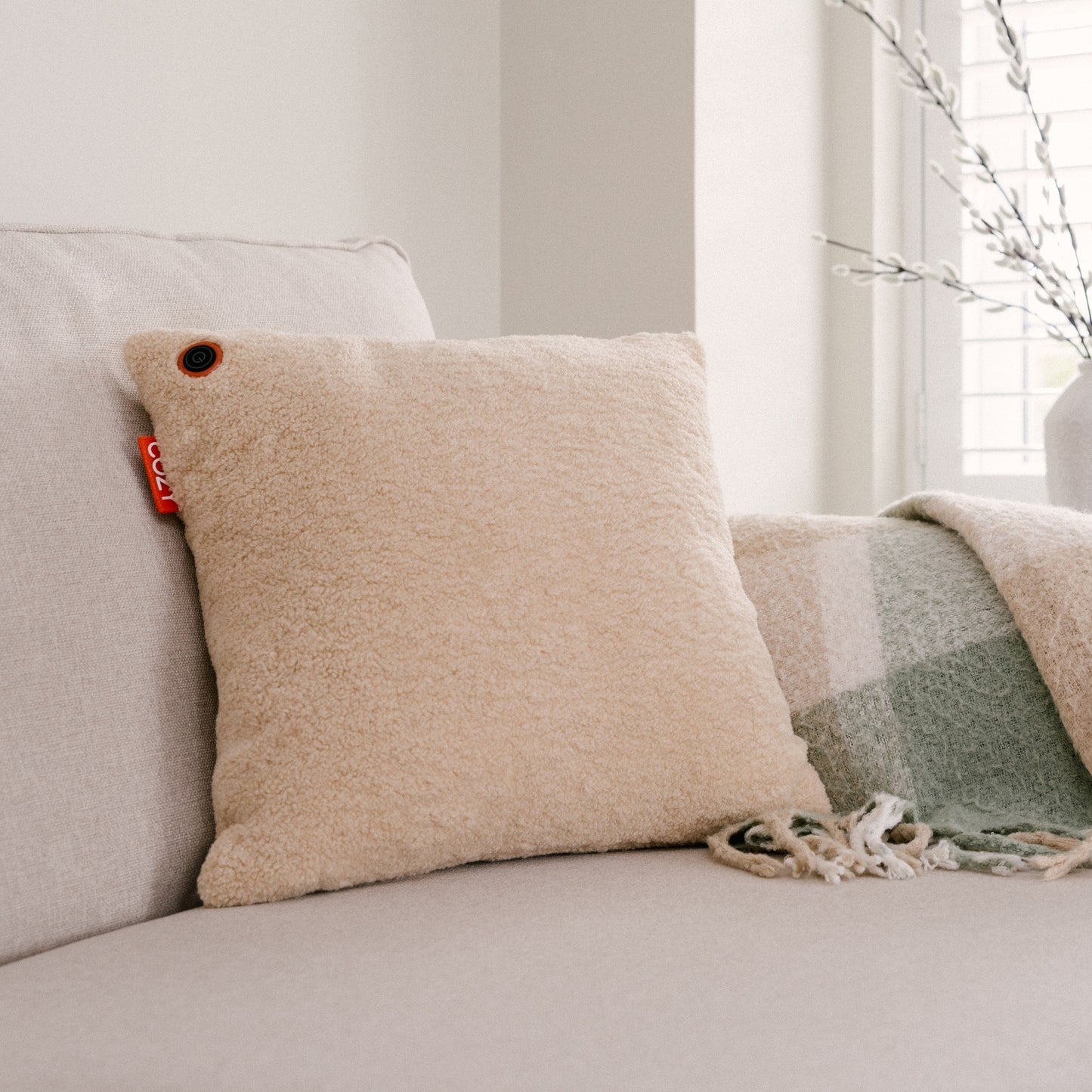 Cozy Una Woolly 45 x 45 cm draadloos warmtekussen (Lichtbeige, Powerbank 5000 mAh)