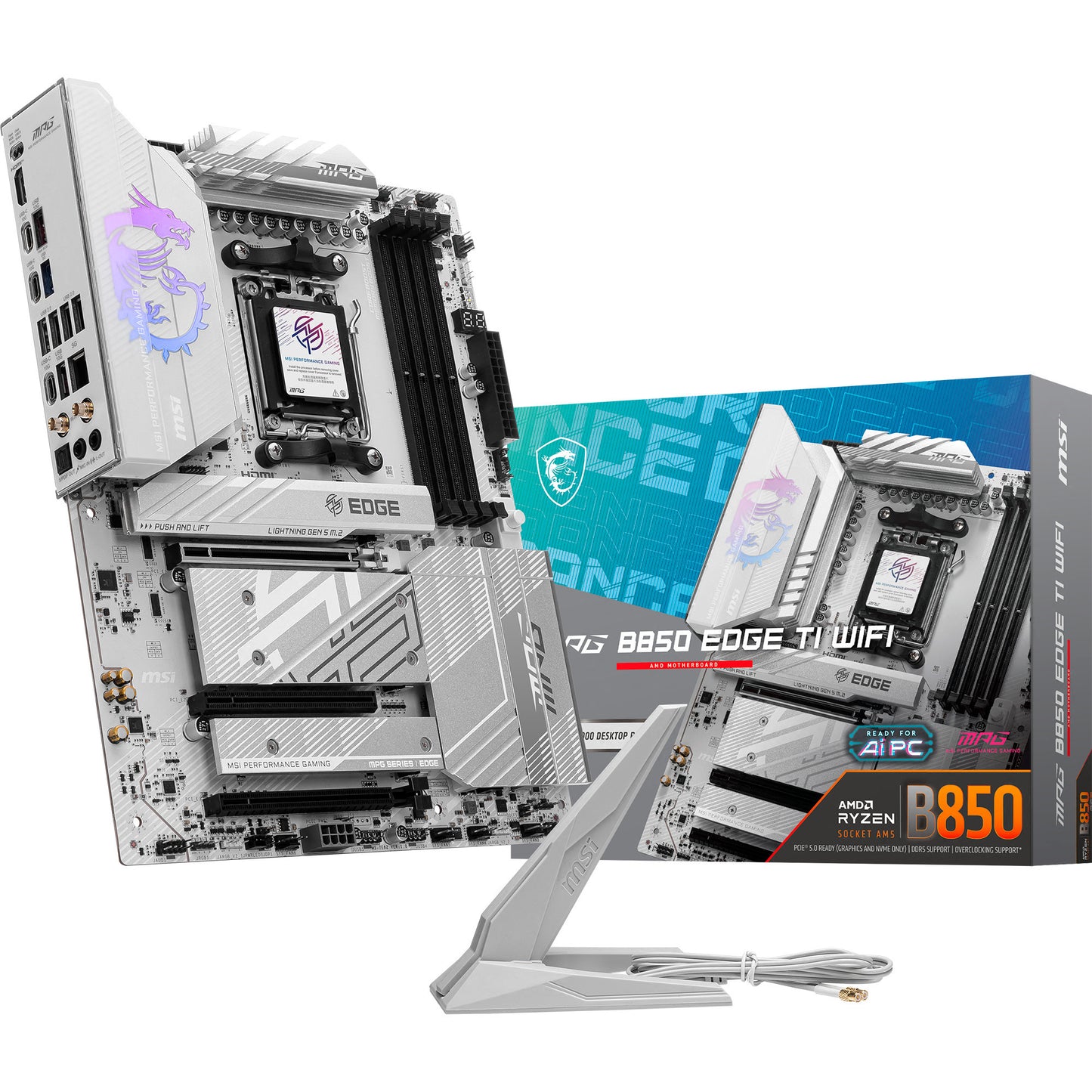 MSI mpg b850 edge ti wifi socket am5 moederbord (raid, 5gb-lan, wi-fi 7, bt, sound, atx)
