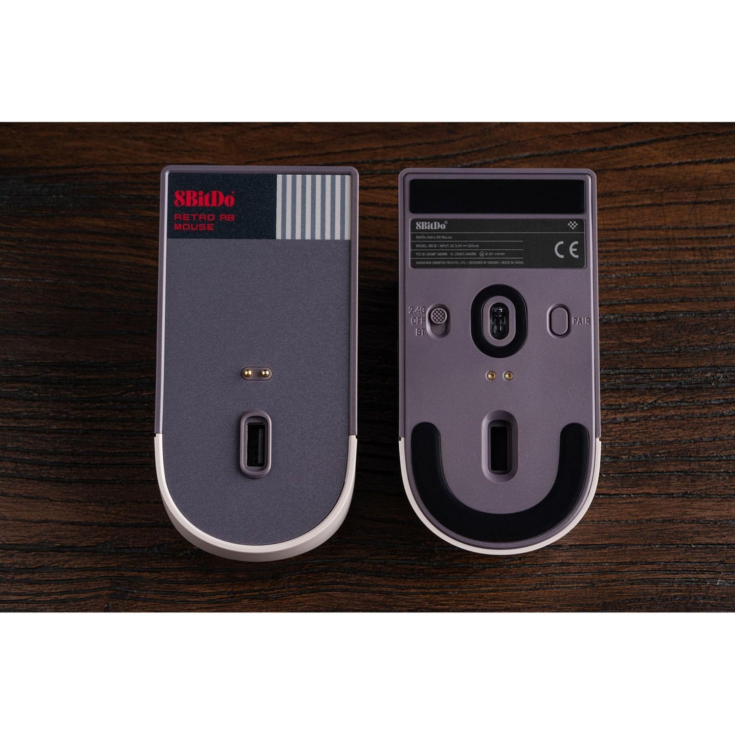 8BitDo retro r8 mouse - n edition (grijs rood, 50 - 26000 dpi, bluetooth usb-c 2.4 ghz)