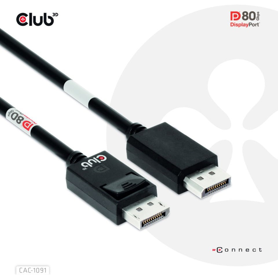 Club 3D displayport 2.1 vesa dp80 gecertificeerde kabel male-male (zwart, 1,2 meter, 4k 240hz, 8k 60hz, 80gbps)