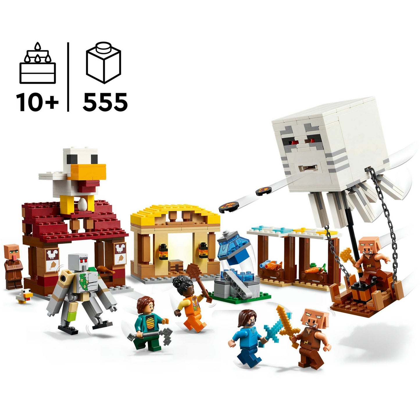 LEGO minecraft 21273 de ghast-ballon aanval op het dorp