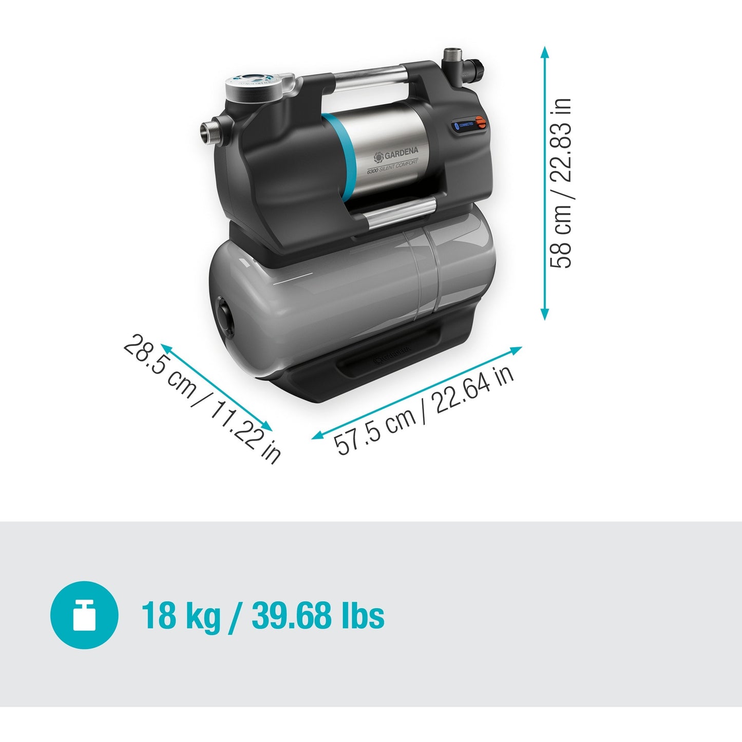 GARDENA hydrofoorpomp 6300 silentcomfort (grijs roestvrij staal, bluetooth)
