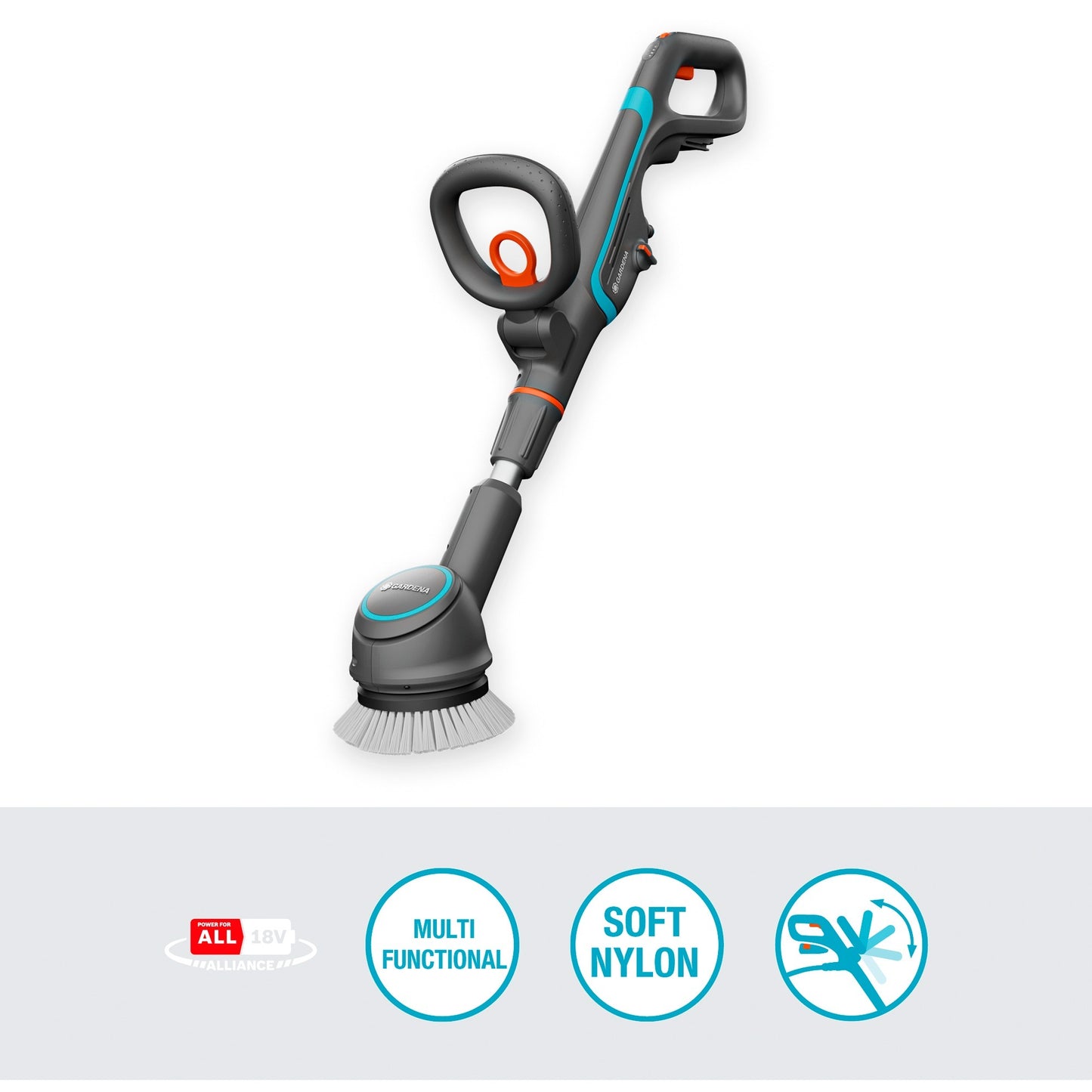 GARDENA aquabrush compact accu-multireiniger 02 18v p4a solo vloerreiniger (grijs turquoise, 14840-55, power for all alliance, accu en lader niet inbegrepen)