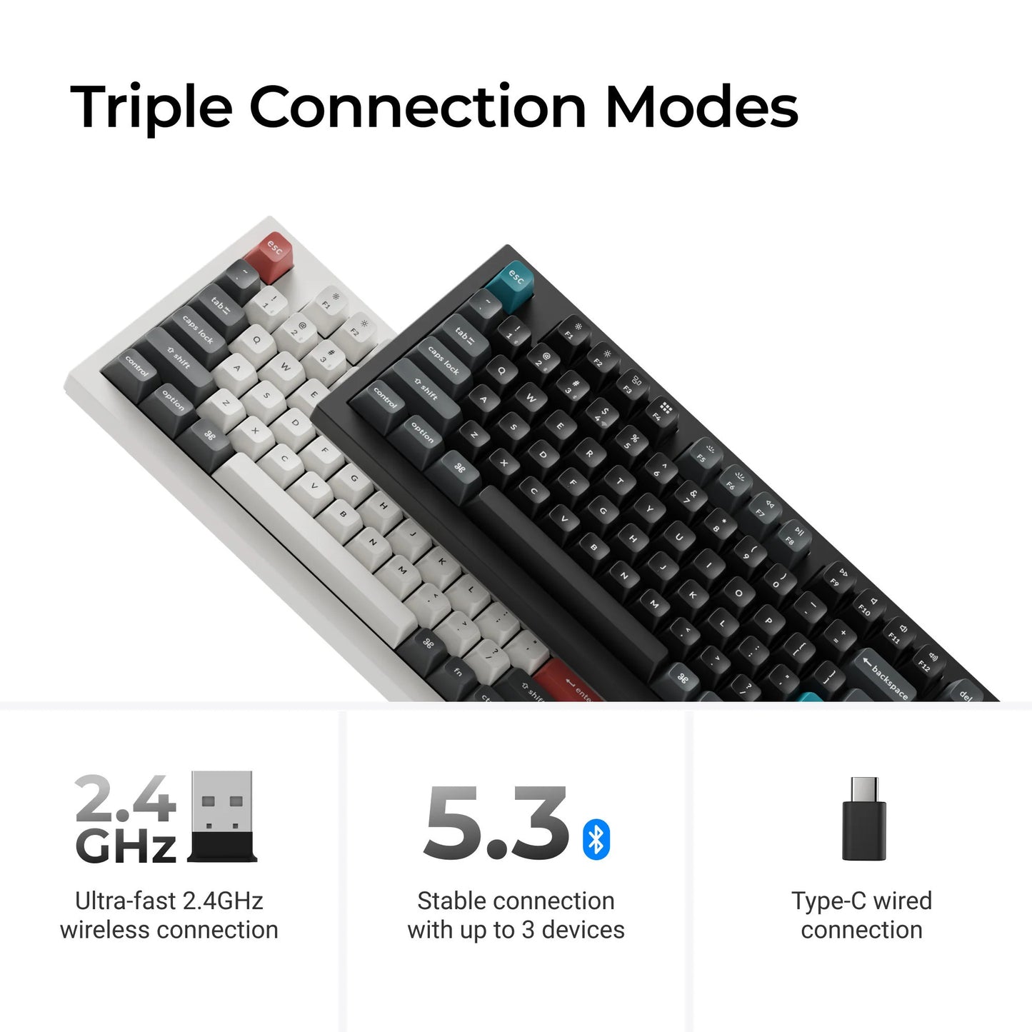 Keychron q5 ultra-m3 8k wireless custom mechanical keyboard (zwart, us lay-out (qwerty), silk pom red, 96%, rgb, hot swap, 8k, 2.4 ghz | bluetooth 5.2 | usb-c)