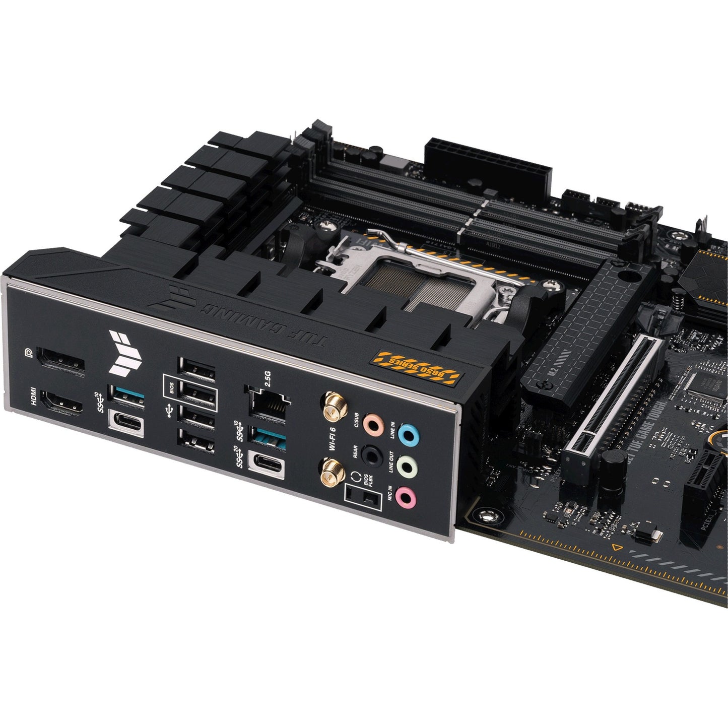 ASUS tuf gaming b650-plus wifi socket am5 moederbord (zwart lichtoranje, raid, 2.5gb-lan, wi-fi 6, bt 5.2, sound, atx)