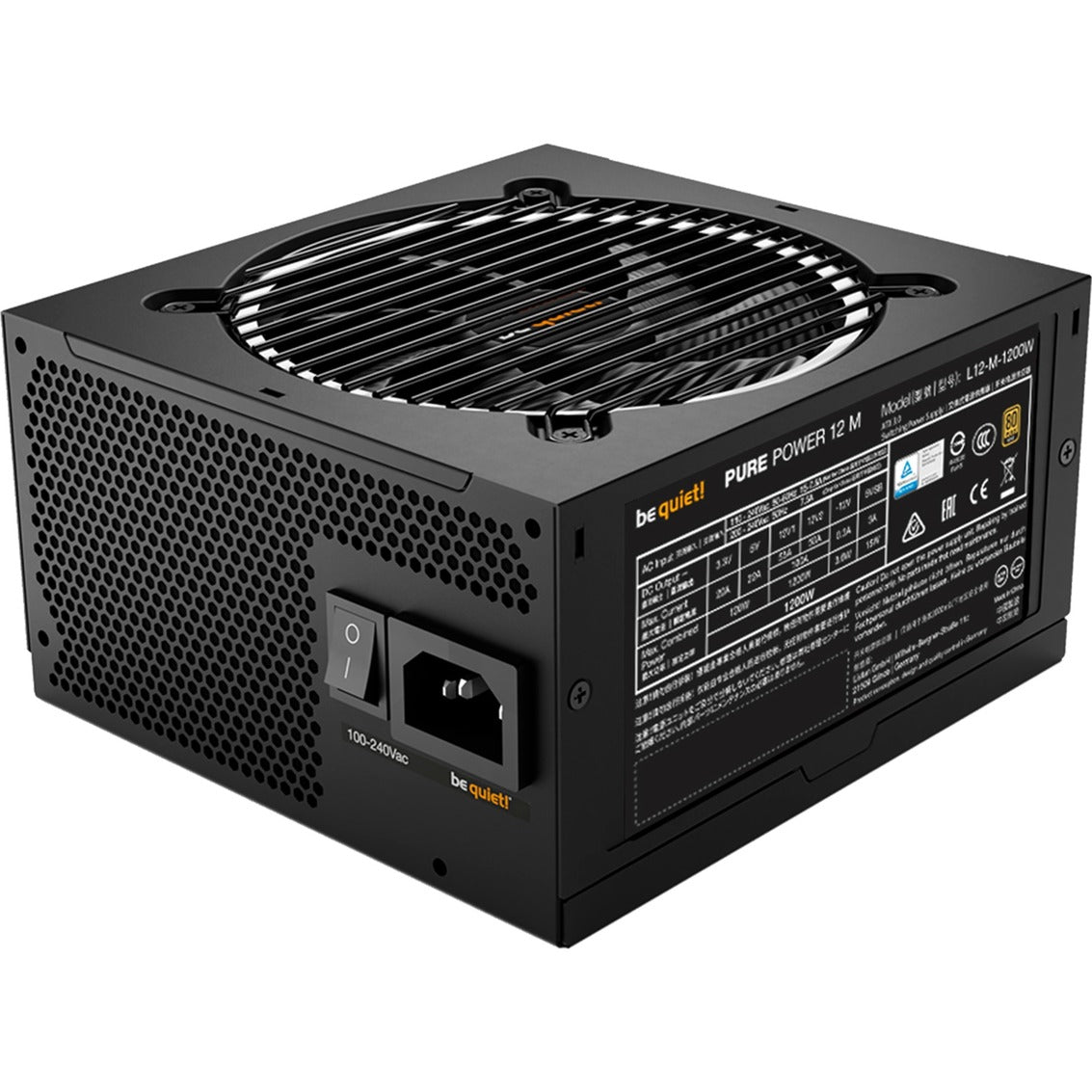 Be Quiet! pure power 12m modulaire 1200 watt voeding (zwart, 1x 12v-2x6, 4x pcie)