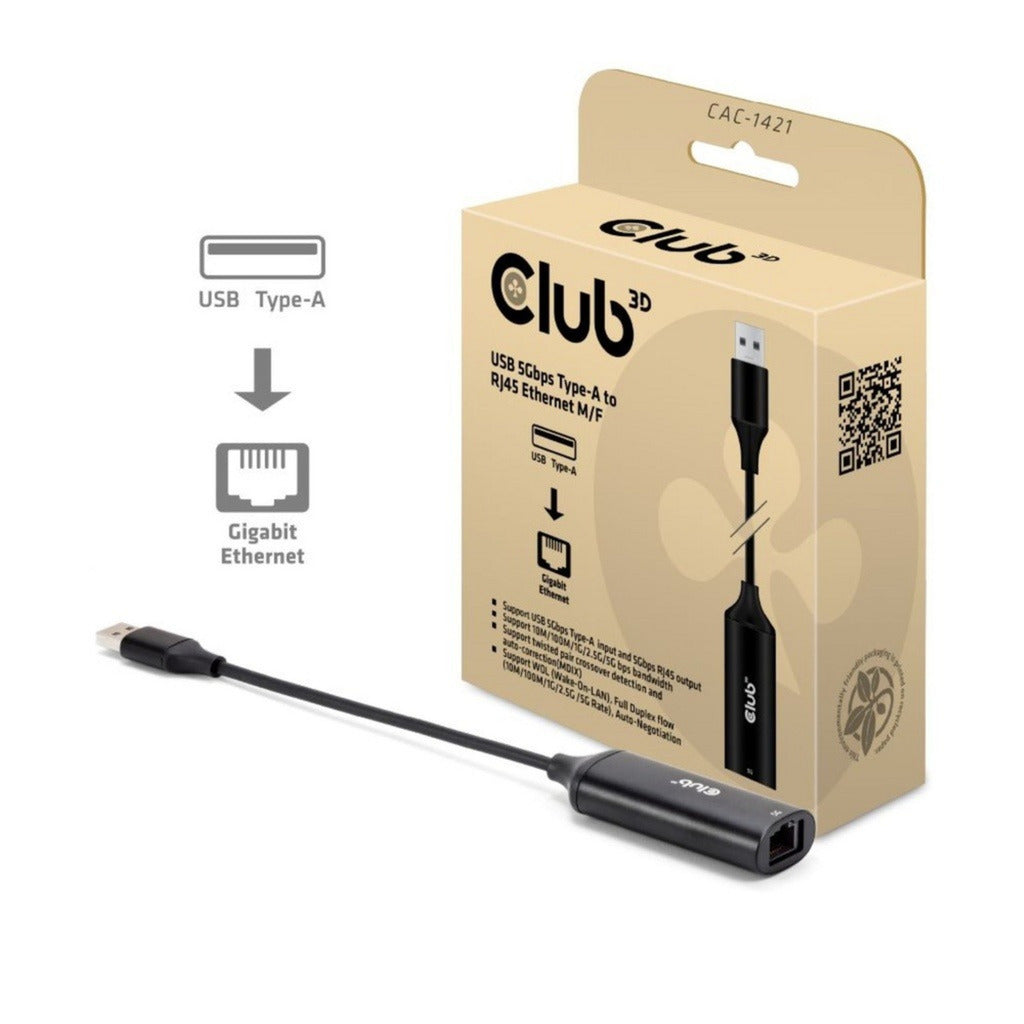 Club 3D usb-a naar rj45 ethernet 5gbps adapter (zwart)