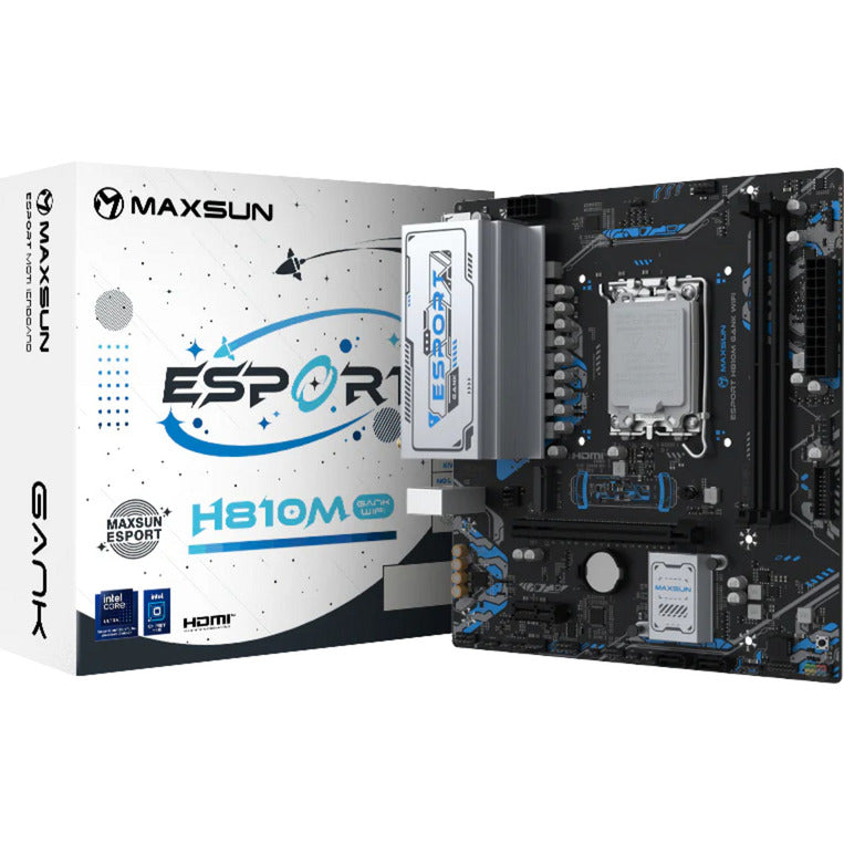 MAXSUN ms-esport-h810m gank wifi socket 1851 moederbord (zwart, gb-lan, wlan, bt, sound, µatx)