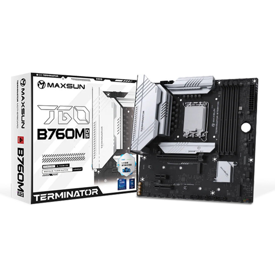 MAXSUN ms-terminator b760m d5 wifi 6e socket 1700 moederbord (zwart, raid, 2.5 gb-lan, wlan, bt, sound, µatx)