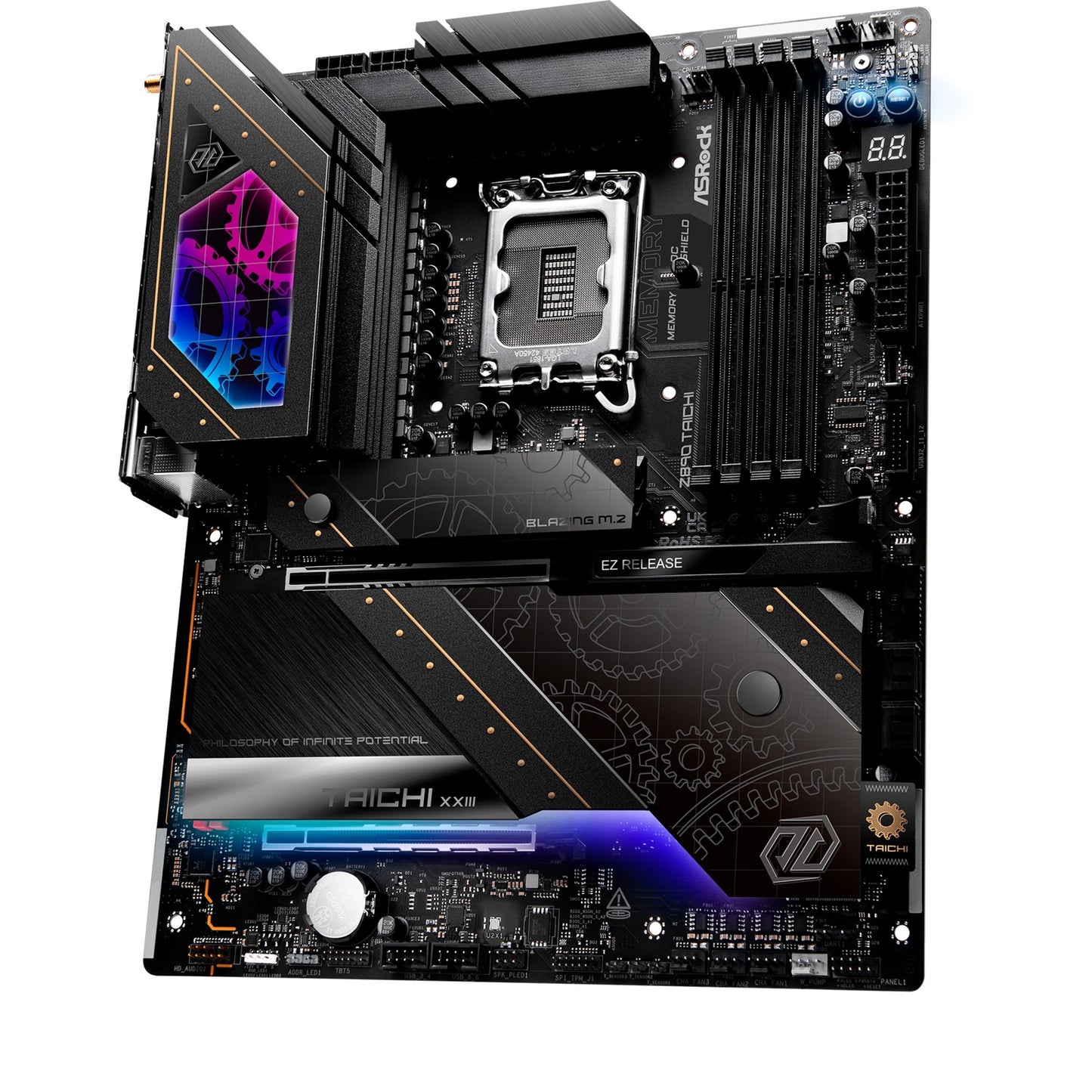 ASRock z890 taichi socket 1851 moederbord (zwart, raid, 5gb-lan, 2.5gb-lan, wi-fi 7, bt, sound, atx)
