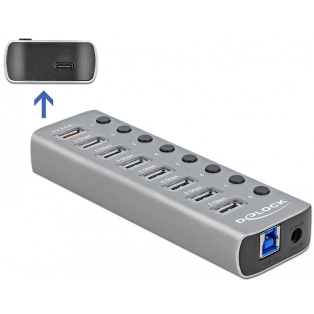 DeLOCK usb 3.2 gen 1 hub met 7 poorten usb-hub (grijs)