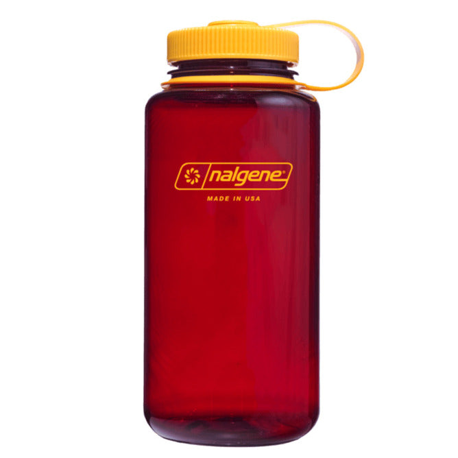 Nalgene Wide Mouth Sustain Water Bottle, 1 Liter drinkfles (Donkerrood geel)