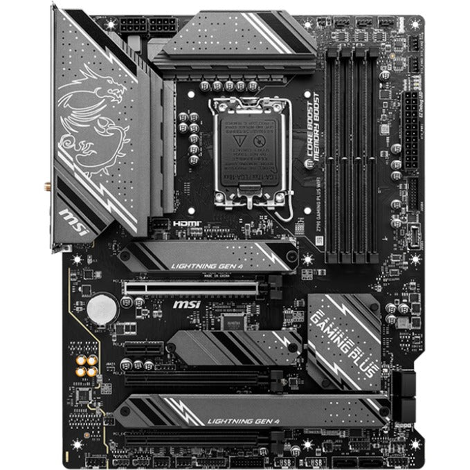MSI z790 gaming plus wifi socket 1700 moederbord (grijs zwart, raid, 2.5 gb-lan, wi-fi 6e, bt, sound, atx)