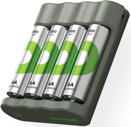 GP Usb batterijlader + 4 x aa-batterijen 2100mah nimh