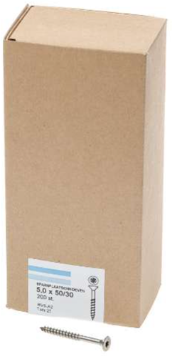 Hoenderdaal Fasteners Hoenderdaal spaanplaatschroef rvs-a2 platkop deeldraad torx tx25 5.0x50 30 | 200 stuks - 0206.30.41901