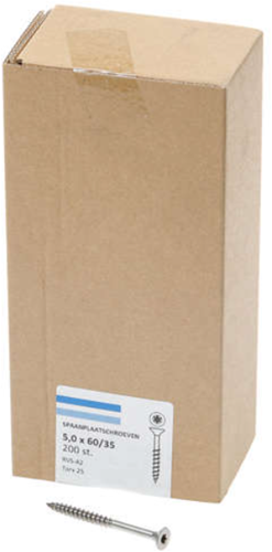 Hoenderdaal Fasteners Hoenderdaal spaanplaatschroef rvs-a2 platkop deeldraad torx tx25 5.0x60 35 | 200 stuks - 0206.30.42001