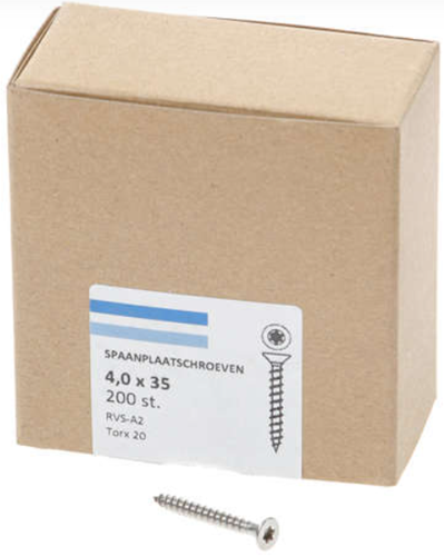 Hoenderdaal Fasteners Hoenderdaal spaanplaatschroef rvs-a2 platkop voldraad torx tx20 4.0x35 | 200 stuks - 0206.30.25403