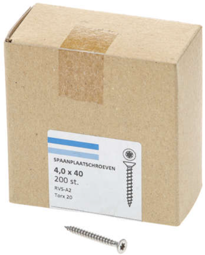 Hoenderdaal Fasteners Hoenderdaal spaanplaatschroef rvs-a2 platkop voldraad torx tx20 4.0x40 | 200 stuks - 0206.30.25603