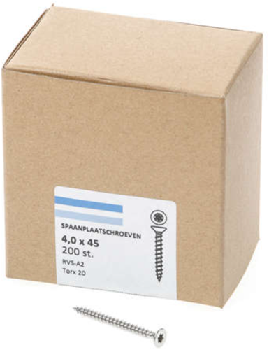 Hoenderdaal Fasteners Hoenderdaal spaanplaatschroef rvs-a2 platkop voldraad torx tx20 4.0x45 | 200 stuks - 0206.30.25803