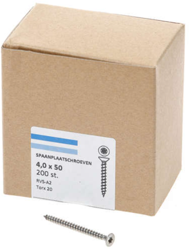 Hoenderdaal Fasteners Hoenderdaal spaanplaatschroef rvs-a2 platkop voldraad torx tx20 4.0x50 | 200 stuks - 0206.30.25903
