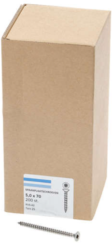 Hoenderdaal Fasteners Hoenderdaal spaanplaatschroef rvs-a2 platkop voldraad torx tx25 5.0x70 | 200 stuks - 0206.30.42203