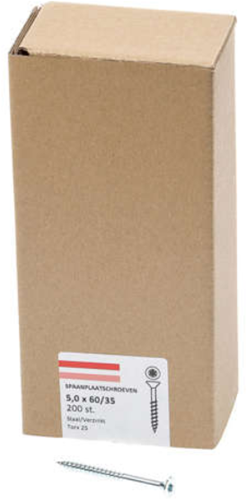 Hoenderdaal Fasteners Hoenderdaal spaanplaatschroef verzinkt platkop deeldraad torx tx25 5.0x60 35 | 200 stuks - 0206.01.42001