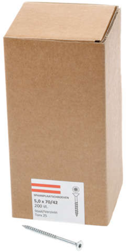 Hoenderdaal Fasteners Hoenderdaal spaanplaatschroef verzinkt platkop deeldraad torx tx25 5.0x70 42 | 200 stuks - 0206.01.42201