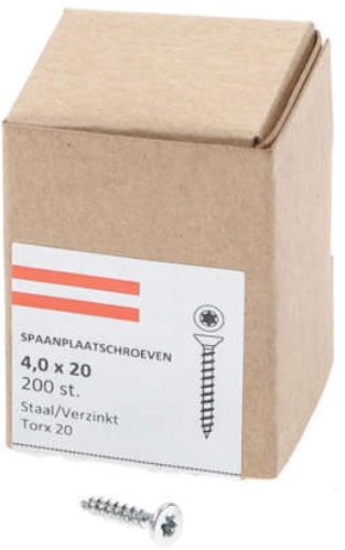 Hoenderdaal Fasteners Hoenderdaal spaanplaatschroef verzinkt platkop voldraad torx tx20 4.0x20 | 200 stuks - 0206.01.25001