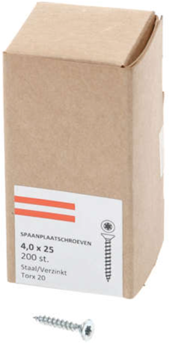 Hoenderdaal Fasteners Hoenderdaal spaanplaatschroef verzinkt platkop voldraad torx tx20 4.0x25 | 200 stuks - 0206.01.25101
