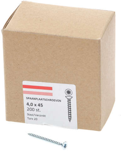 Hoenderdaal Fasteners Hoenderdaal spaanplaatschroef verzinkt platkop voldraad torx tx20 4.0x45 | 200 stuks - 0206.01.25801