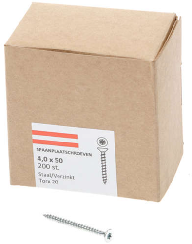 Hoenderdaal Fasteners Hoenderdaal spaanplaatschroef verzinkt platkop voldraad torx tx20 4.0x50 | 200 stuks - 0206.01.25901
