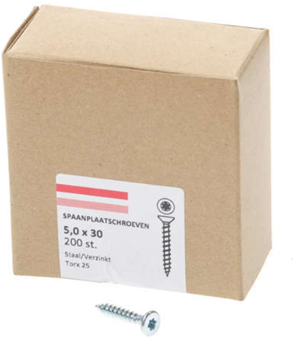 Hoenderdaal Fasteners Hoenderdaal spaanplaatschroef verzinkt platkop voldraad torx tx25 5.0x30 | 200 stuks - 0206.01.41201